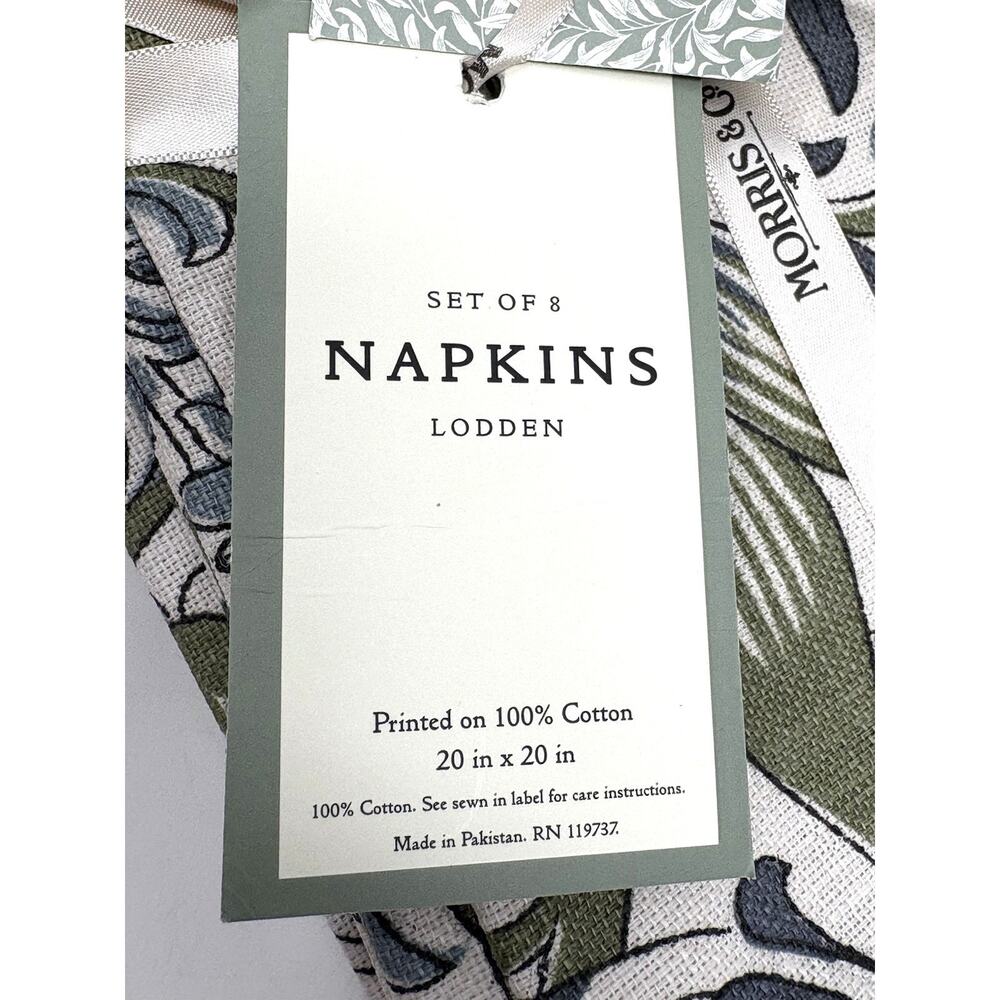 William Morris & Co. Lodden Napkins 8 Blue Green Cream Cotton Fabric 20 x 20” - Picture 4 of 11